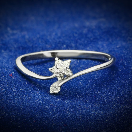 MATS056 - Rhodium 925 Sterling Silver Ring with AAA Grade CZ  in Clear