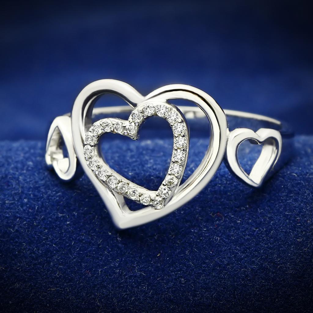 MATS058 - Rhodium 925 Sterling Silver Ring with AAA Grade CZ  in Clear