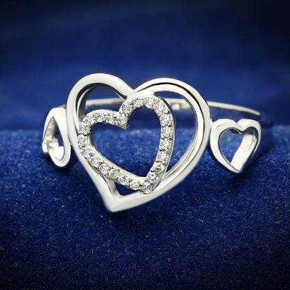 MATS058 - Rhodium 925 Sterling Silver Ring with AAA Grade CZ  in Clear