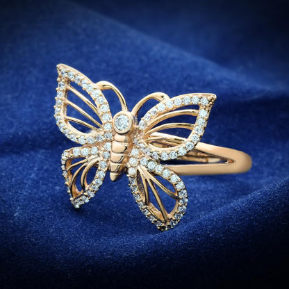 MATS059 - Rose Gold 925 Sterling Silver Ring with AAA Grade CZ  in Clear