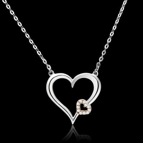 MATS061 - Rose Gold + Rhodium 925 Sterling Silver Necklace with AAA Grade CZ  in Clear