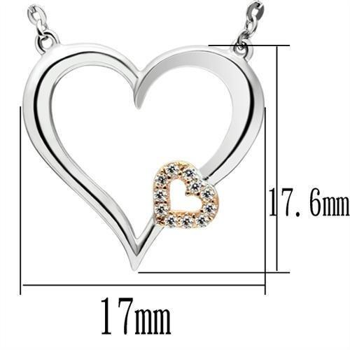 MATS061 - Rose Gold + Rhodium 925 Sterling Silver Necklace with AAA Grade CZ  in Clear