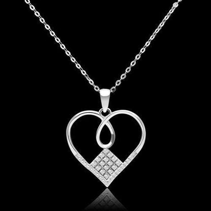 MATS062 - Rhodium 925 Sterling Silver Necklace with AAA Grade CZ  in Clear
