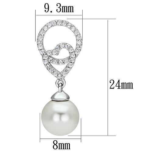 MATS065 - Rhodium 925 Sterling Silver Earrings with Synthetic Pearl in White