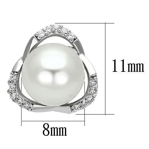 MATS066 - Rhodium 925 Sterling Silver Earrings with Synthetic Pearl in White
