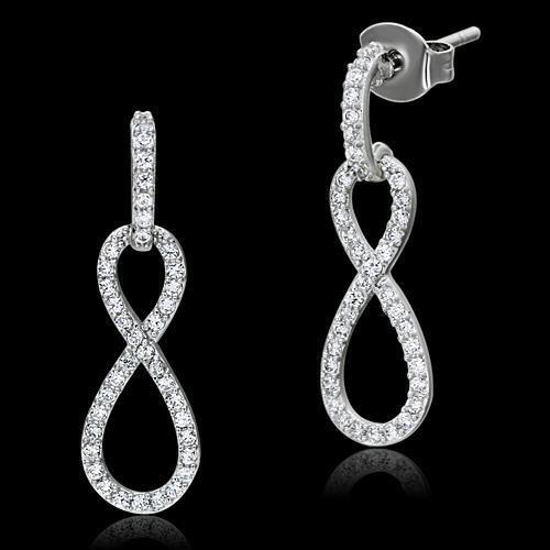 MATS067 - Rhodium 925 Sterling Silver Earrings with AAA Grade CZ  in Clear