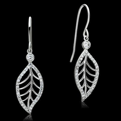 MATS068 - Rhodium 925 Sterling Silver Earrings with AAA Grade CZ  in Clear