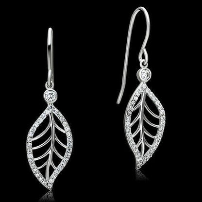 MATS068 - Rhodium 925 Sterling Silver Earrings with AAA Grade CZ  in Clear