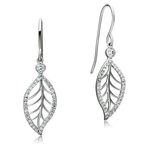 MATS068 - Rhodium 925 Sterling Silver Earrings with AAA Grade CZ  in Clear