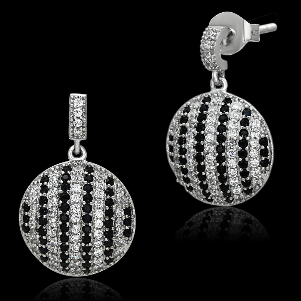 MATS069 - Rhodium 925 Sterling Silver Earrings with AAA Grade CZ  in Jet