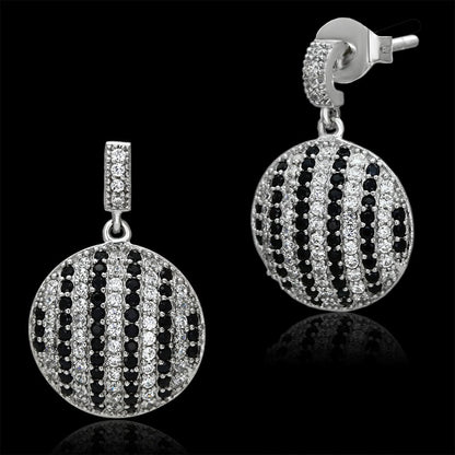 MATS069 - Rhodium 925 Sterling Silver Earrings with AAA Grade CZ  in Jet
