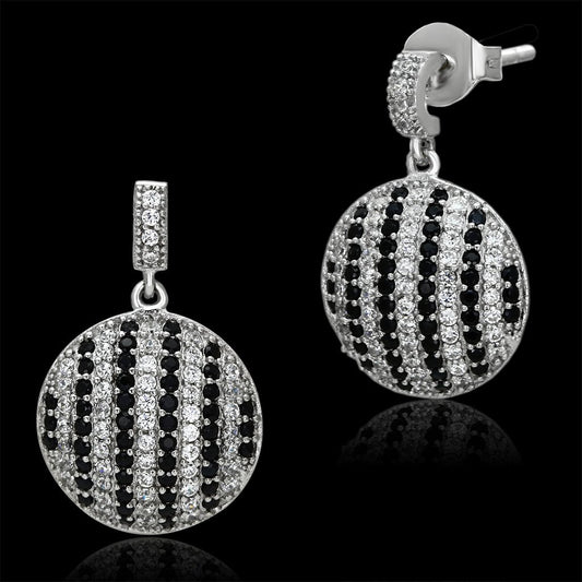 MATS069 - Rhodium 925 Sterling Silver Earrings with AAA Grade CZ  in Jet