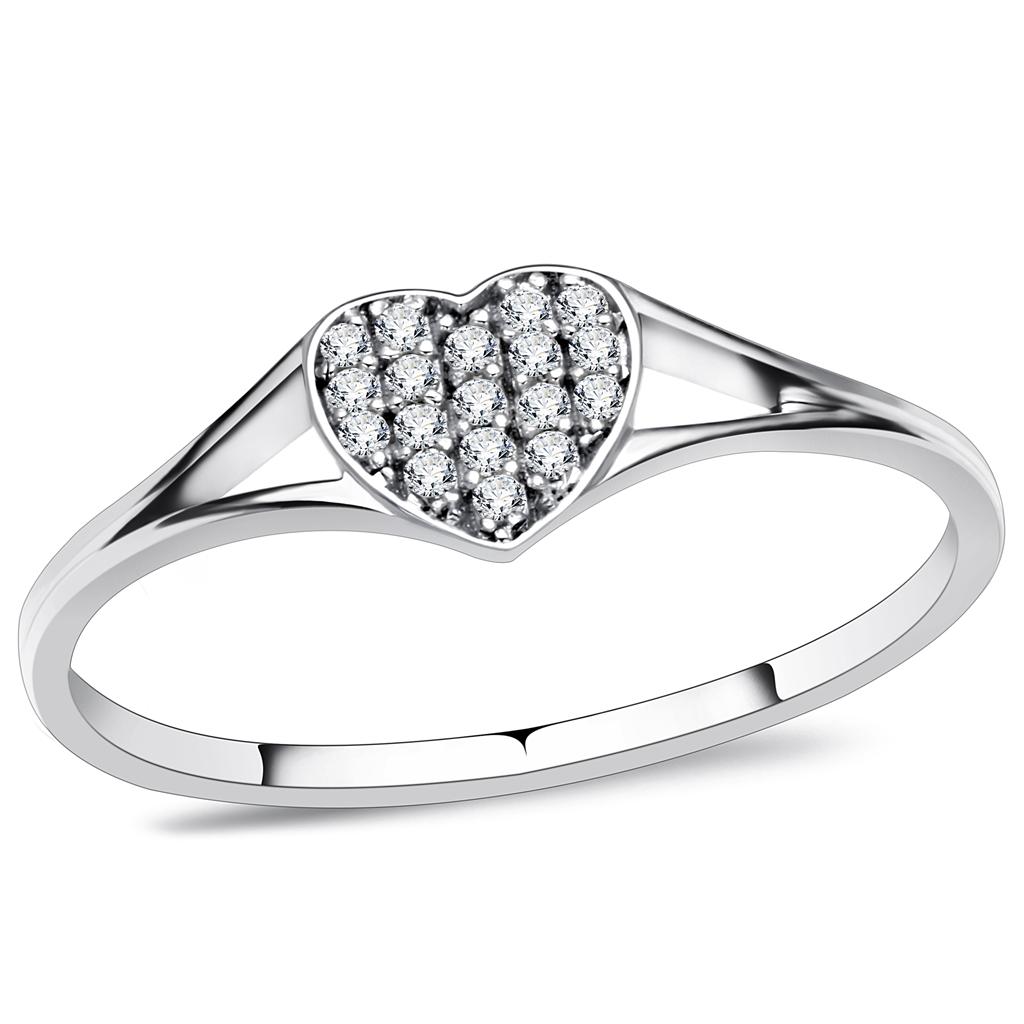 MATS073 - Rhodium 925 Sterling Silver Ring with AAA Grade CZ  in Clear