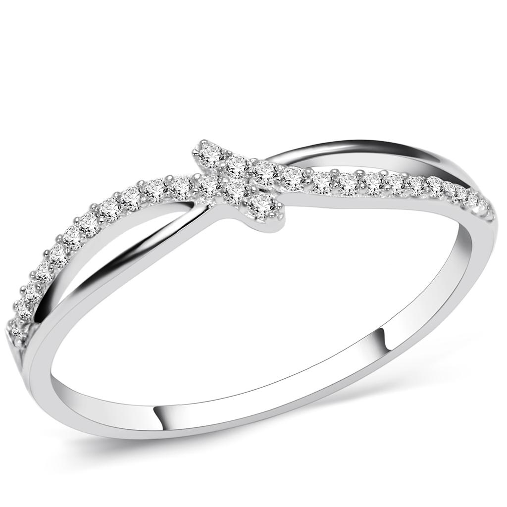 MATS074 - Rhodium 925 Sterling Silver Ring with AAA Grade CZ  in Clear
