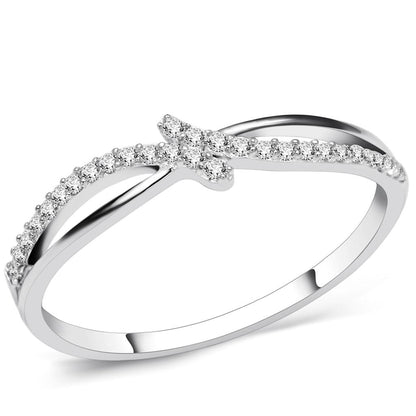 MATS074 - Rhodium 925 Sterling Silver Ring with AAA Grade CZ  in Clear