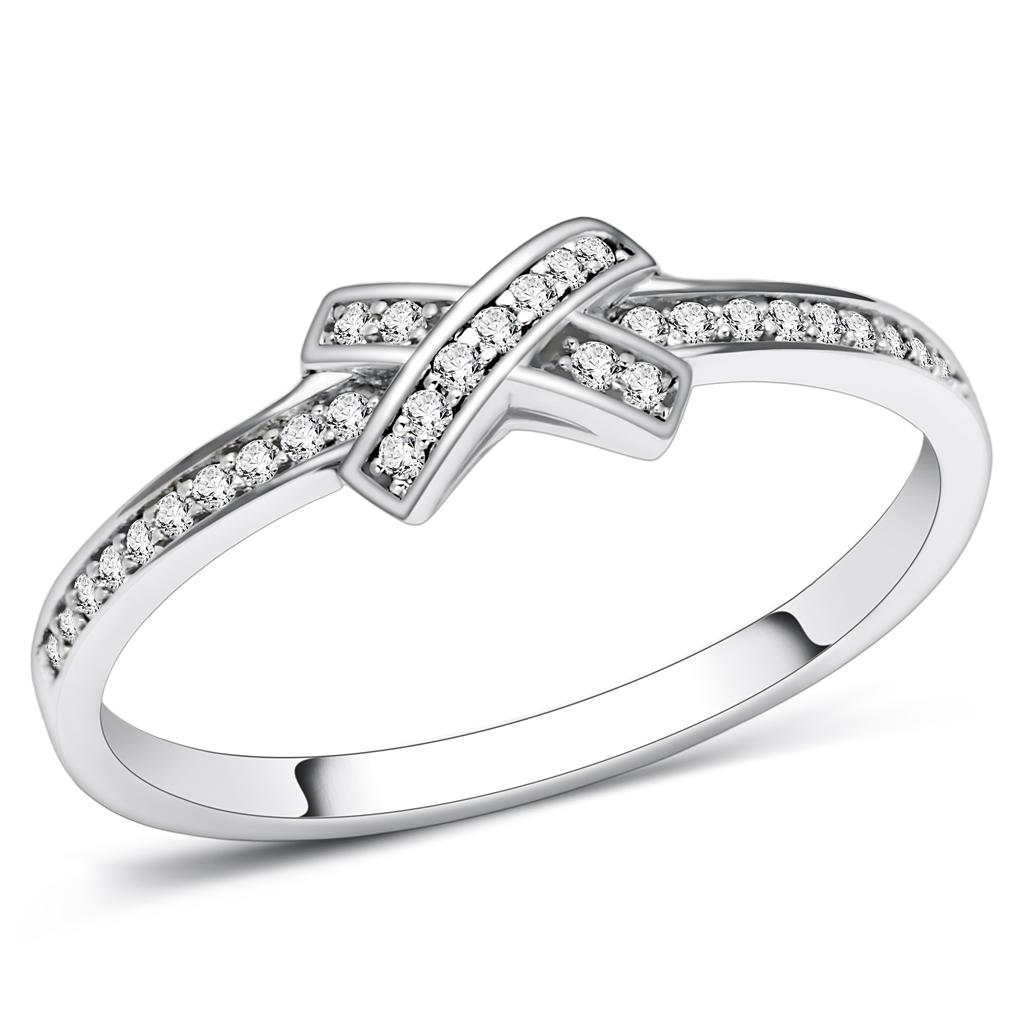 MATS075 - Rhodium 925 Sterling Silver Ring with AAA Grade CZ  in Clear