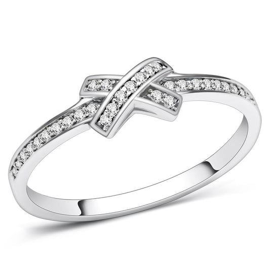 MATS075 - Rhodium 925 Sterling Silver Ring with AAA Grade CZ  in Clear