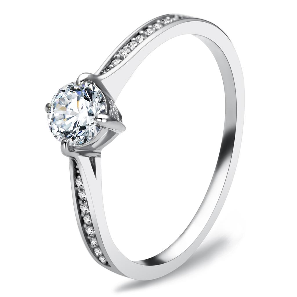 MATS079 - Rhodium 925 Sterling Silver Ring with AAA Grade CZ  in Clear