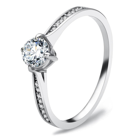 MATS079 - Rhodium 925 Sterling Silver Ring with AAA Grade CZ  in Clear
