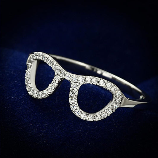 MATS086 - Rhodium 925 Sterling Silver Ring with AAA Grade CZ  in Clear