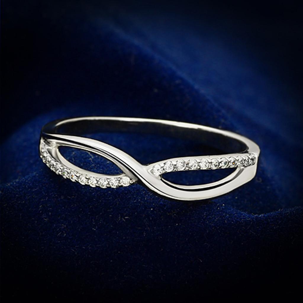 MATS087 - Rhodium 925 Sterling Silver Ring with AAA Grade CZ  in Clear