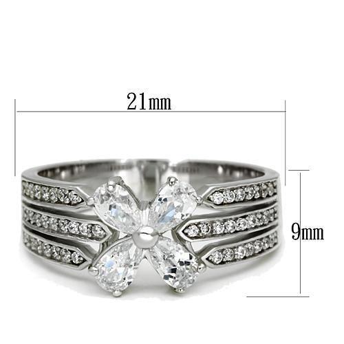 MATS092 - Rhodium 925 Sterling Silver Ring with AAA Grade CZ  in Clear