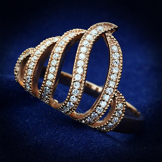 MATS096 - Rose Gold 925 Sterling Silver Ring with AAA Grade CZ  in Clear