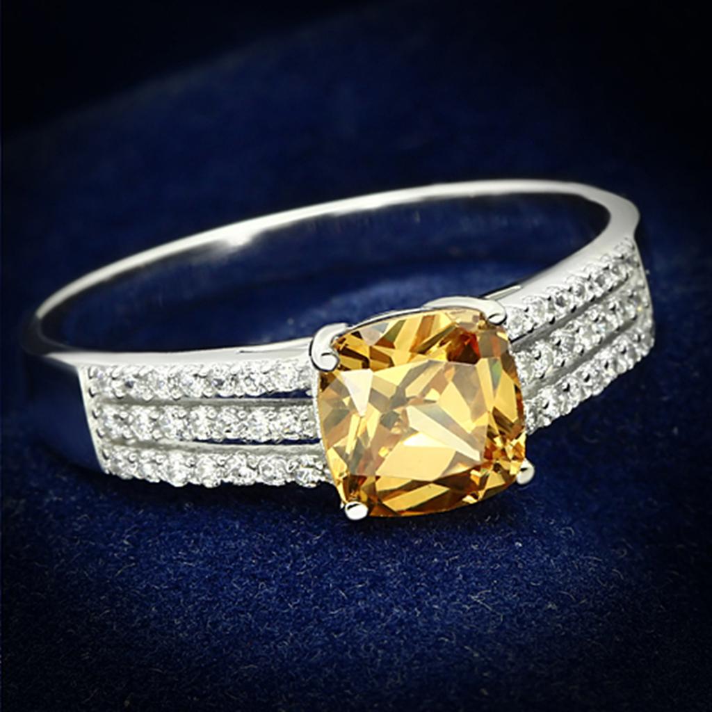 MATS099 - Rhodium 925 Sterling Silver Ring with AAA Grade CZ  in Champagne