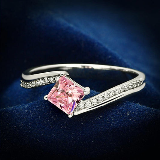 MATS100 - Rhodium 925 Sterling Silver Ring with AAA Grade CZ  in Rose