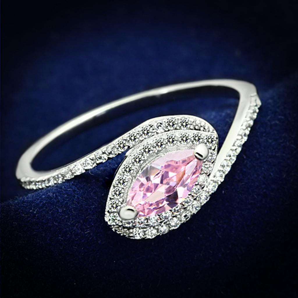 MATS101 - Rhodium 925 Sterling Silver Ring with AAA Grade CZ  in Rose