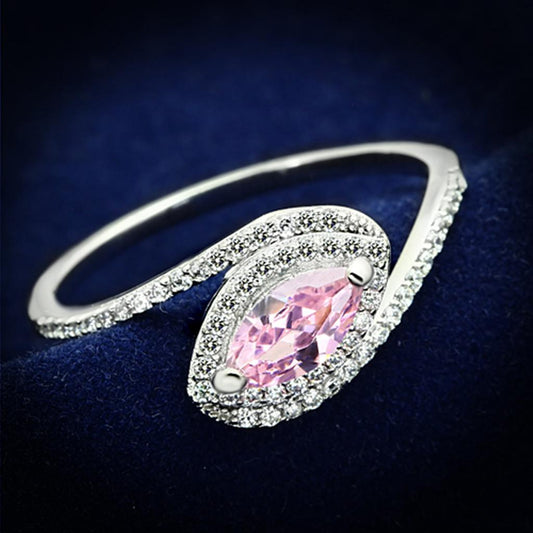 MATS101 - Rhodium 925 Sterling Silver Ring with AAA Grade CZ  in Rose