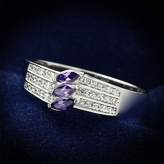 MATS104 - Rhodium 925 Sterling Silver Ring with AAA Grade CZ  in Amethyst
