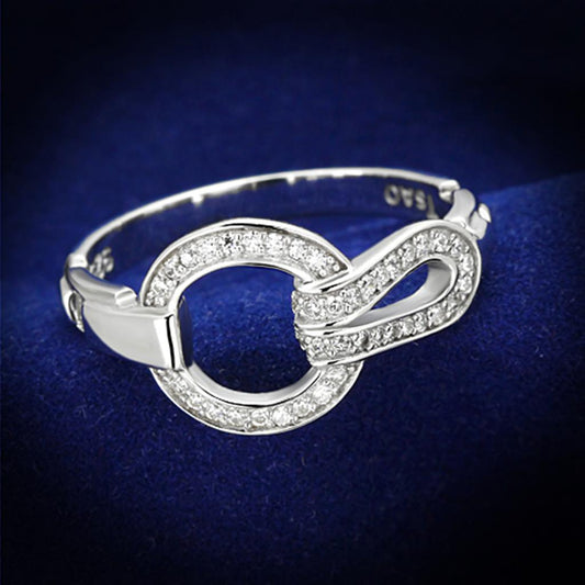 MATS105 - Rhodium 925 Sterling Silver Ring with AAA Grade CZ  in Clear