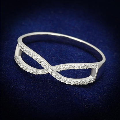 MATS107 - Rhodium 925 Sterling Silver Ring with AAA Grade CZ  in Clear