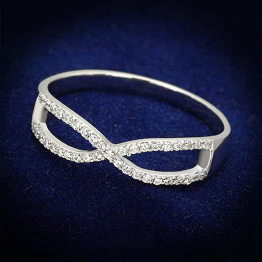 MATS107 - Rhodium 925 Sterling Silver Ring with AAA Grade CZ  in Clear