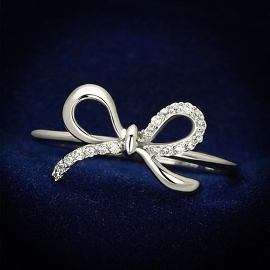 MATS109 - Rhodium 925 Sterling Silver Ring with AAA Grade CZ  in Clear