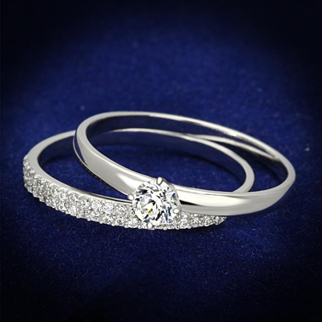 MATS110 - Rhodium 925 Sterling Silver Ring with AAA Grade CZ  in Clear