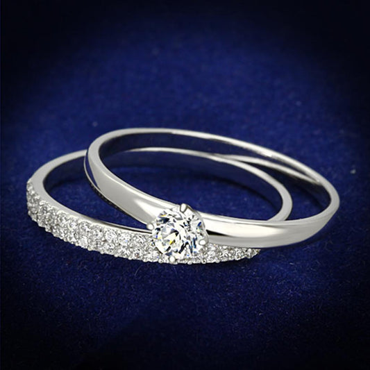 MATS110 - Rhodium 925 Sterling Silver Ring with AAA Grade CZ  in Clear