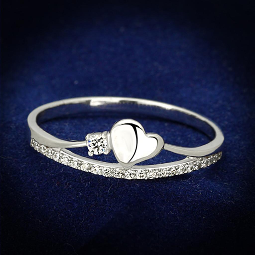 MATS111 - Rhodium 925 Sterling Silver Ring with AAA Grade CZ  in Clear