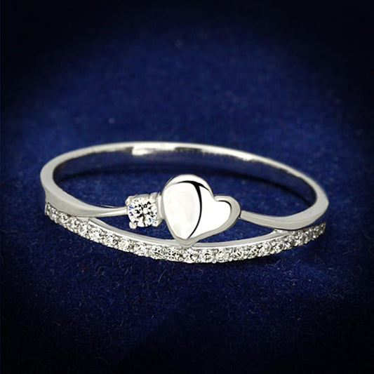 MATS111 - Rhodium 925 Sterling Silver Ring with AAA Grade CZ  in Clear