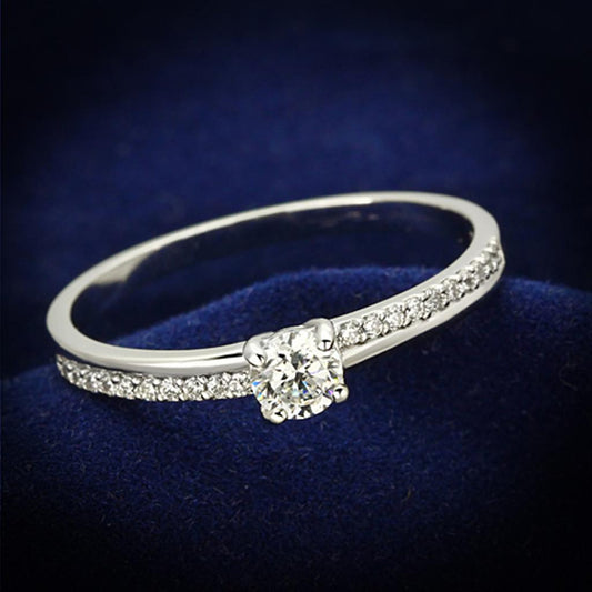 MATS112 - Rhodium 925 Sterling Silver Ring with AAA Grade CZ  in Clear