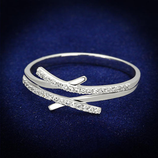 MATS113 - Rhodium 925 Sterling Silver Ring with AAA Grade CZ  in Clear