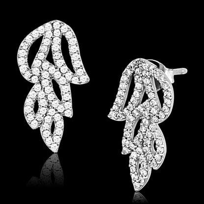MATS117 - Rhodium 925 Sterling Silver Earrings with AAA Grade CZ  in Clear