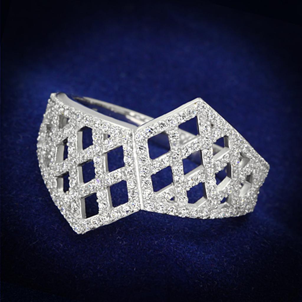 MATS122 - Rhodium 925 Sterling Silver Ring with AAA Grade CZ  in Clear