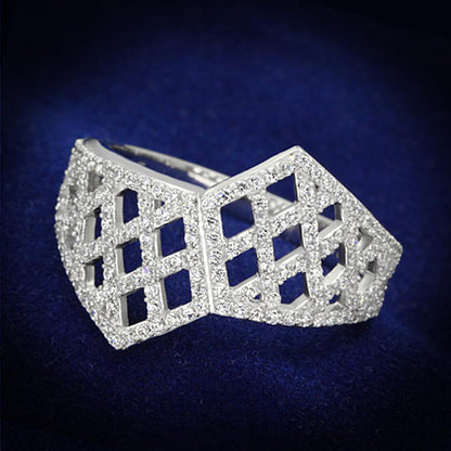 MATS122 - Rhodium 925 Sterling Silver Ring with AAA Grade CZ  in Clear