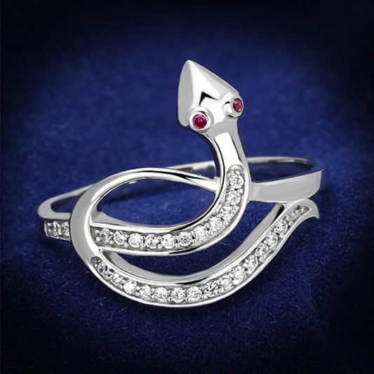 MATS123 - Rhodium 925 Sterling Silver Ring with AAA Grade CZ  in Ruby