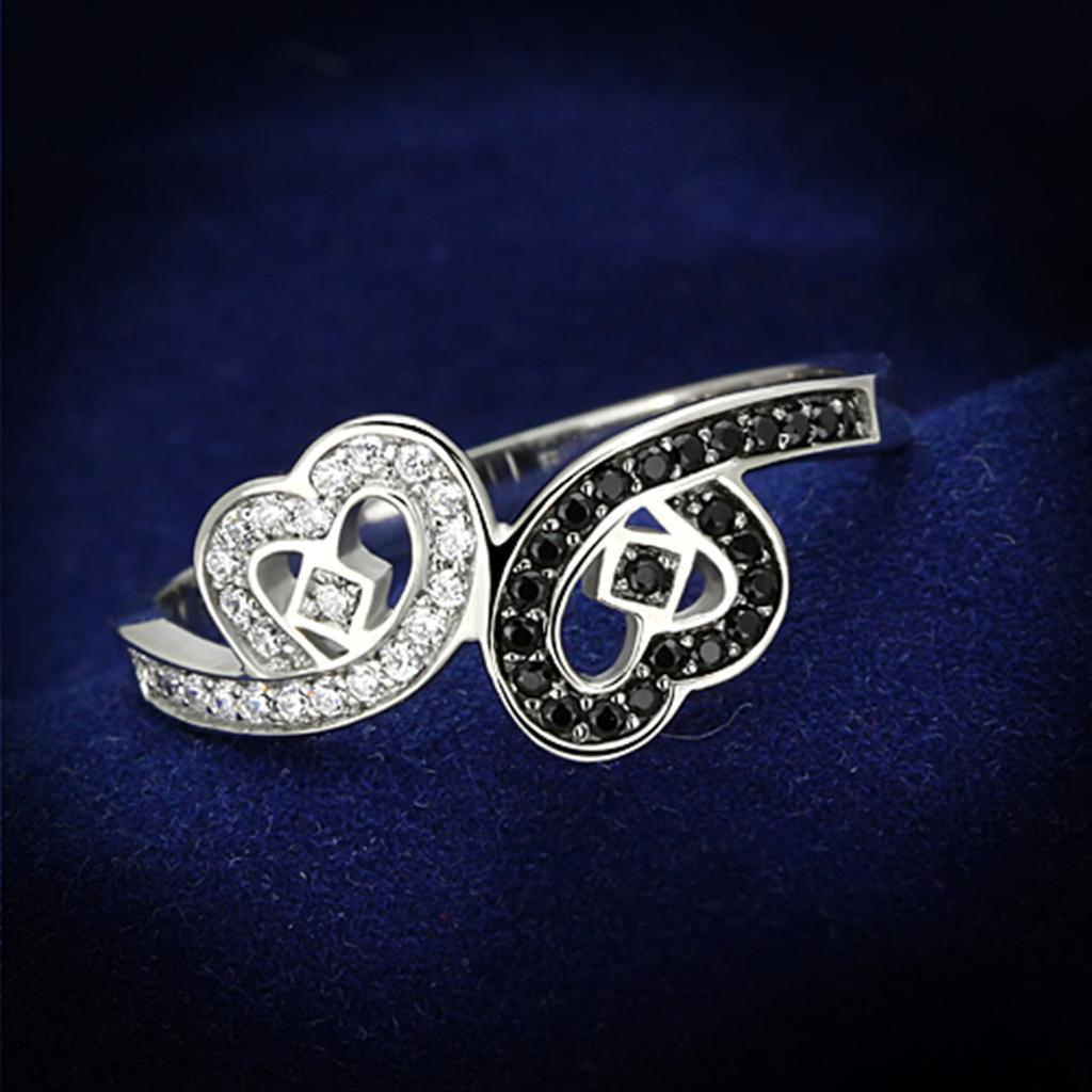 MATS125 - Rhodium 925 Sterling Silver Ring with AAA Grade CZ  in Black Diamond