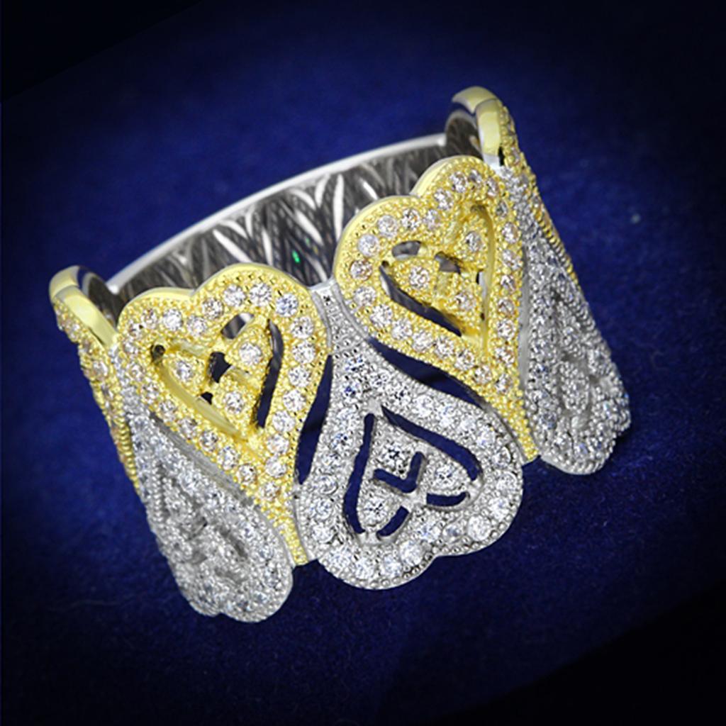 MATS126 - Gold+Rhodium 925 Sterling Silver Ring with AAA Grade CZ  in Champagne