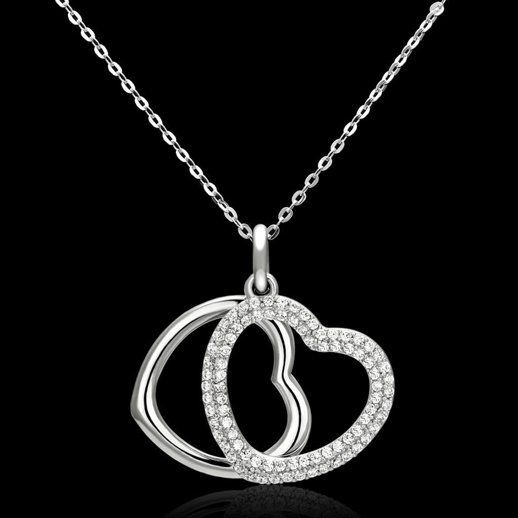 MATS128 - Rhodium 925 Sterling Silver Necklace with AAA Grade CZ  in Clear