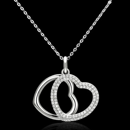 MATS128 - Rhodium 925 Sterling Silver Necklace with AAA Grade CZ  in Clear